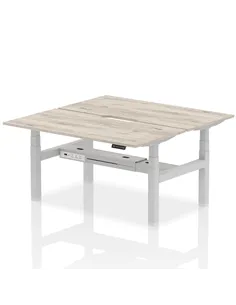 Dynamic Air 1600 x 800mm Height Adjustable 2 Person Bench Desk Grey Oak Top Scalloped Edge HA02306