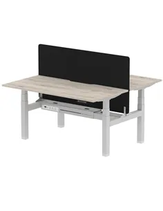 Dynamic Air 1600 x 800mm Height Adjustable 2 Person Bench Desk Grey Oak Top Scalloped Edge Screen HA02307