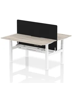 Dynamic Air 1600 x 800mm Height Adjustable 2 Person Bench Desk Grey Oak Top Scalloped Edge Screen HA02309