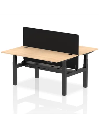 Dynamic Air 1600 x 800mm Height Adjustable 2 Person Bench Desk Maple Top Cable Ports Screen HA02311