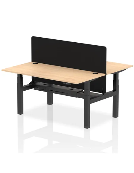 Dynamic Air 1600 x 800mm Height Adjustable 2 Person Bench Desk Maple Top Cable Ports Screen HA02311