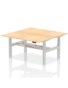 Dynamic Air 1600 x 800mm Height Adjustable 2 Person Bench Desk Maple Top Cable Ports HA02312