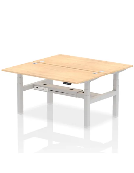 Dynamic Air 1600 x 800mm Height Adjustable 2 Person Bench Desk Maple Top Cable Ports HA02312