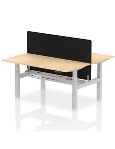 Dynamic Air 1600 x 800mm Height Adjustable 2 Person Bench Desk Maple Top Cable Ports Screen HA02313