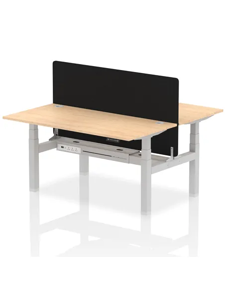 Dynamic Air 1600 x 800mm Height Adjustable 2 Person Bench Desk Maple Top Cable Ports Screen HA02313