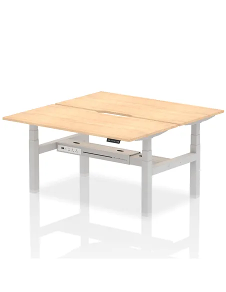Dynamic Air 1600 x 800mm Height Adjustable 2 Person Bench Desk Maple Top Scalloped Edge HA02318