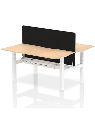 Dynamic Air 1600 x 800mm Height Adjustable 2 Person Bench Desk Maple Top Scalloped Edge Screen HA02321
