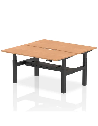 Dynamic Air 1600 x 800mm Height Adjustable 2 Person Bench Desk Oak Top Scalloped Edge HA02328