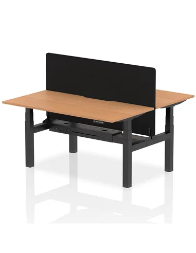 Dynamic Air 1600 x 800mm Height Adjustable 2 Person Bench Desk Oak Top Scalloped Edge Screen HA02329