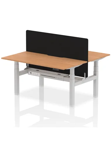 Dynamic Air 1600 x 800mm Height Adjustable 2 Person Bench Desk Oak Top Scalloped Edge Screen HA02331