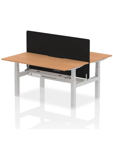 Dynamic Air 1600 x 800mm Height Adjustable 2 Person Bench Desk Oak Top Scalloped Edge Screen HA02331