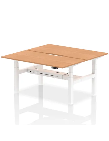 Dynamic Air 1600 x 800mm Height Adjustable 2 Person Bench Desk Oak Top Scalloped Edge HA02332