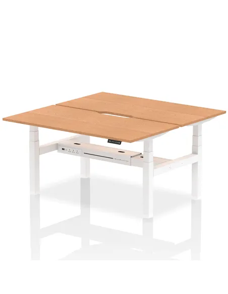 Dynamic Air 1600 x 800mm Height Adjustable 2 Person Bench Desk Oak Top Scalloped Edge HA02332