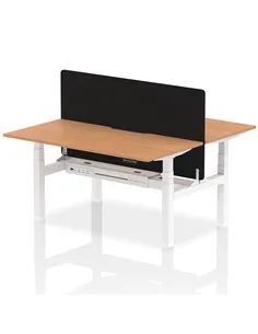 Dynamic Air 1600 x 800mm Height Adjustable 2 Person Bench Desk Oak Top Scalloped Edge Screen HA02333