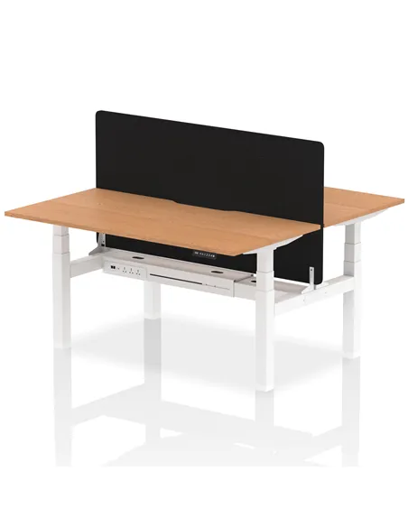 Dynamic Air 1600 x 800mm Height Adjustable 2 Person Bench Desk Oak Top Scalloped Edge Screen HA02333