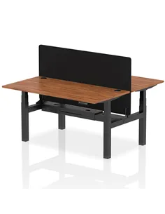 Dynamic Air 1600 x 800mm Height Adjustable 2 Person Bench Desk Walnut Top Cable Ports Screen HA02335