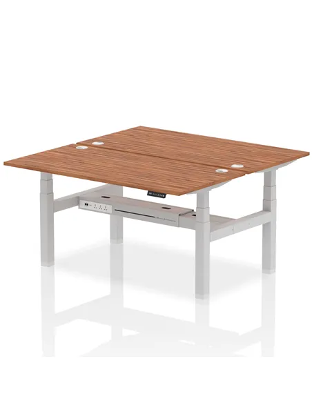 Dynamic Air 1600 x 800mm Height Adjustable 2 Person Bench Desk Walnut Top Cable Ports HA02336