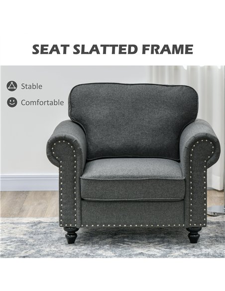 HOMCOM Mid-Century Armchair, with Pocket Springs - Charcoal Grey