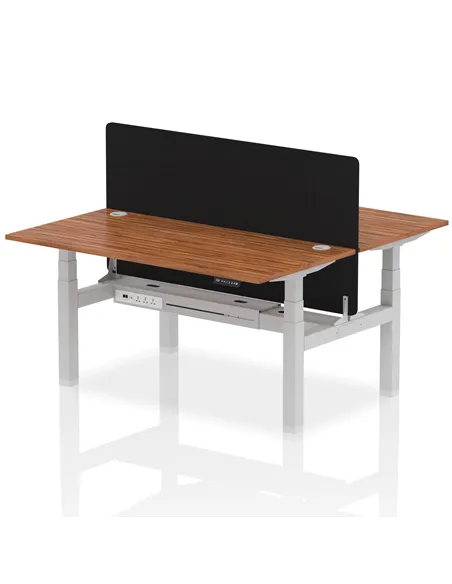 Dynamic Air 1600 x 800mm Height Adjustable 2 Person Bench Desk Walnut Top Cable Ports Screen HA02337