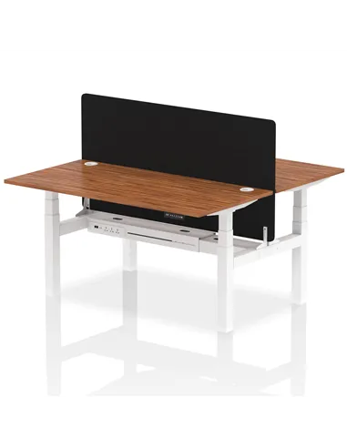 Dynamic Air 1600 x 800mm Height Adjustable 2 Person Bench Desk Walnut Top Cable Ports Screen HA02339