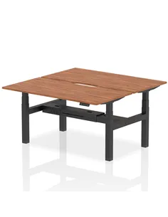 Dynamic Air 1600 x 800mm Height Adjustable 2 Person Bench Desk Walnut Top Scalloped Edge HA02340