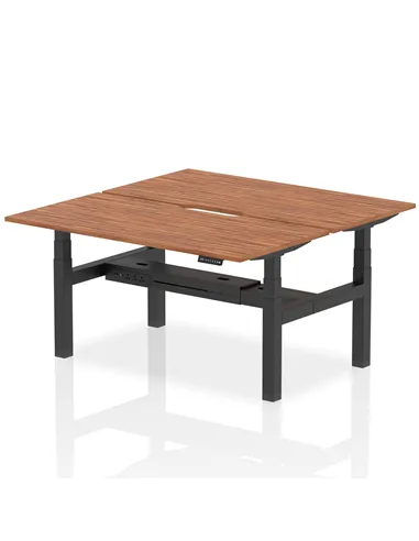 Dynamic Air 1600 x 800mm Height Adjustable 2 Person Bench Desk Walnut Top Scalloped Edge HA02340