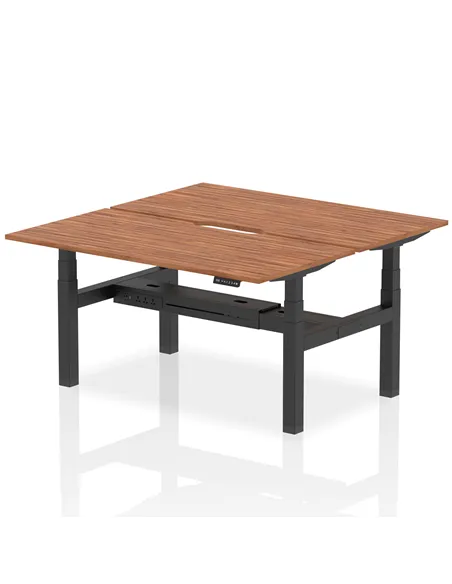 Dynamic Air 1600 x 800mm Height Adjustable 2 Person Bench Desk Walnut Top Scalloped Edge HA02340