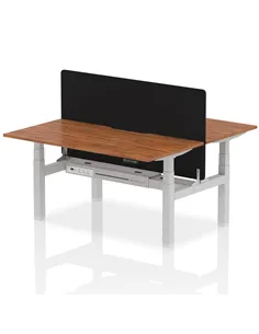 Dynamic Air 1600 x 800mm Height Adjustable 2 Person Bench Desk Walnut Top Scalloped Edge Screen HA02343