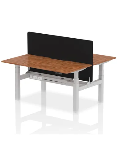 Dynamic Air 1600 x 800mm Height Adjustable 2 Person Bench Desk Walnut Top Scalloped Edge Screen HA02343
