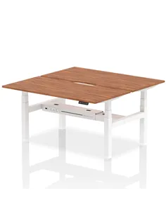 Dynamic Air 1600 x 800mm Height Adjustable 2 Person Bench Desk Walnut Top Scalloped Edge HA02344
