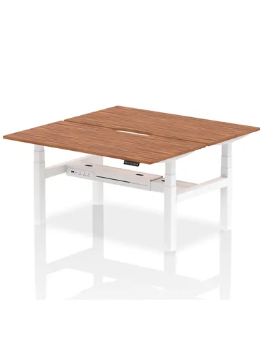 Dynamic Air 1600 x 800mm Height Adjustable 2 Person Bench Desk Walnut Top Scalloped Edge HA02344