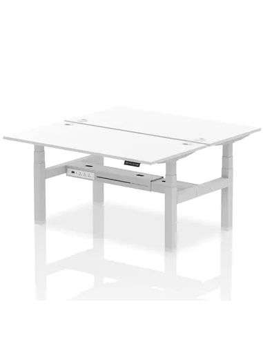 Dynamic Air 1600 x 800mm Height Adjustable 2 Person Bench Desk White Top Cable Ports HA02348