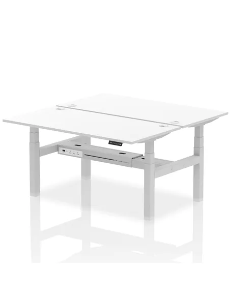 Dynamic Air 1600 x 800mm Height Adjustable 2 Person Bench Desk White Top Cable Ports HA02348