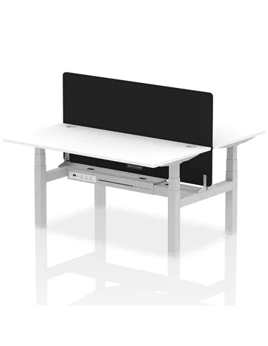 Dynamic Air 1600 x 800mm Height Adjustable 2 Person Bench Desk White Top Cable Ports Screen HA02349