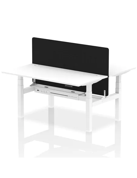 Dynamic Air 1600 x 800mm Height Adjustable 2 Person Bench Desk White Top Cable Ports Screen HA02351