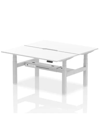 Dynamic Air 1600 x 800mm Height Adjustable 2 Person Bench Desk White Top Scalloped Edge HA02354
