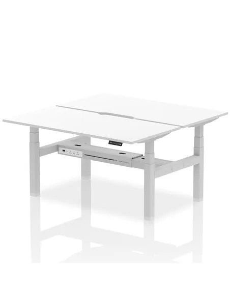 Dynamic Air 1600 x 800mm Height Adjustable 2 Person Bench Desk White Top Scalloped Edge HA02354