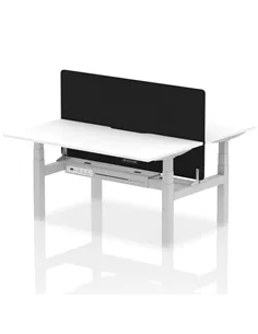 Dynamic Air 1600 x 800mm Height Adjustable 2 Person Bench Desk White Top Scalloped Edge Screen HA02355