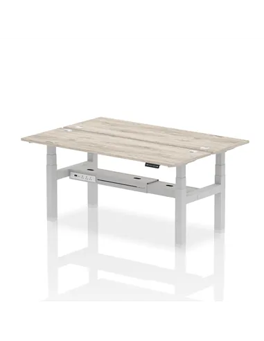 Dynamic Air 1800 x 600mm Height Adjustable 2 Person Bench Desk Grey Oak Top Cable Ports HA02510