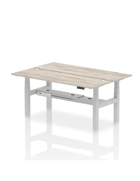 Dynamic Air 1800 x 600mm Height Adjustable 2 Person Bench Desk Grey Oak Top Cable Ports HA02510