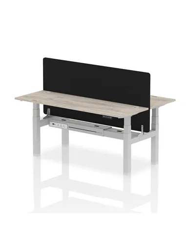 Dynamic Air 1800 x 600mm Height Adjustable 2 Person Bench Desk Grey Oak Top Cable Ports Screen HA02511