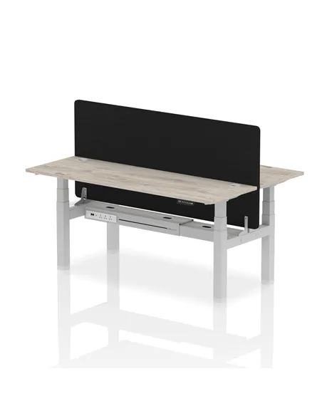 Dynamic Air 1800 x 600mm Height Adjustable 2 Person Bench Desk Grey Oak Top Cable Ports Screen HA02511