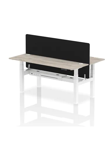 Dynamic Air 1800 x 600mm Height Adjustable 2 Person Bench Desk Grey Oak Top Cable Ports Screen HA02513