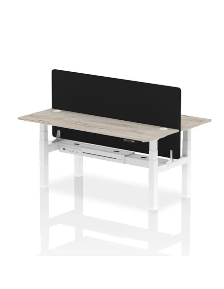 Dynamic Air 1800 x 600mm Height Adjustable 2 Person Bench Desk Grey Oak Top Cable Ports Screen HA02513