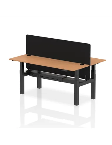 Dynamic Air 1800 x 600mm Height Adjustable 2 Person Bench Desk Oak Top Cable Ports Screen HA02521