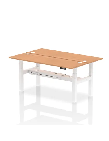 Dynamic Air 1800 x 600mm Height Adjustable 2 Person Bench Desk Oak Top Cable Ports HA02524