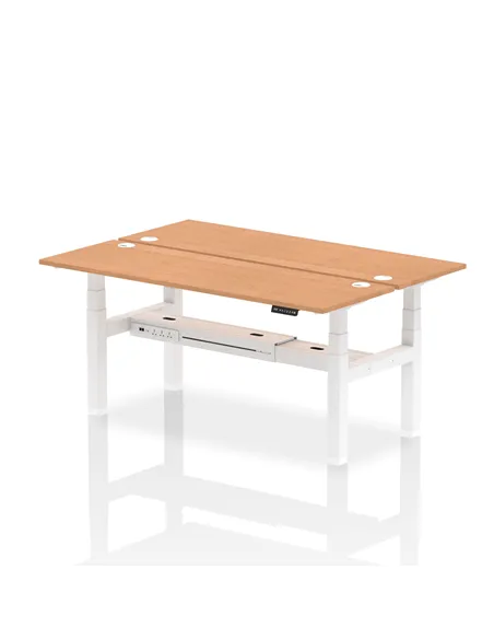 Dynamic Air 1800 x 600mm Height Adjustable 2 Person Bench Desk Oak Top Cable Ports HA02524