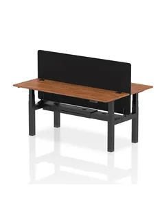 Dynamic Air 1800 x 600mm Height Adjustable 2 Person Bench Desk Walnut Top Cable Ports Screen HA02527