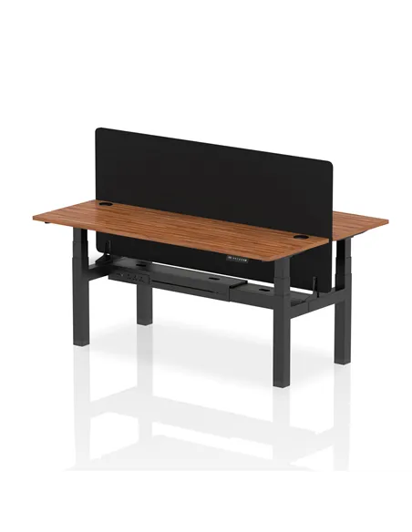 Dynamic Air 1800 x 600mm Height Adjustable 2 Person Bench Desk Walnut Top Cable Ports Screen HA02527