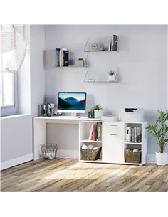 HOMCOM L-Shaped Computer Desk with Storage Compartments, Drawer and Cabinet, Laptop PC Corner Table, Home Office Workstation, 12 2